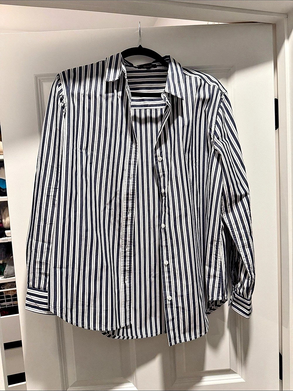Quince 100%  Organic Cotton Long Sleeve Shirt Blue & White Medium